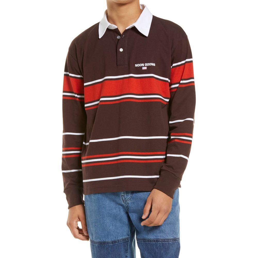 Noon Goons Brown Orange White Stripe Cotton Polo Shirt NWT Size 2XL